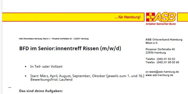 BFD im Senior:innentreff Rissen (m/w/d)
